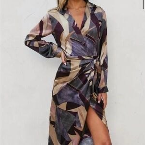 Dress Forum Abstract Midi Dress - Purple and Tan